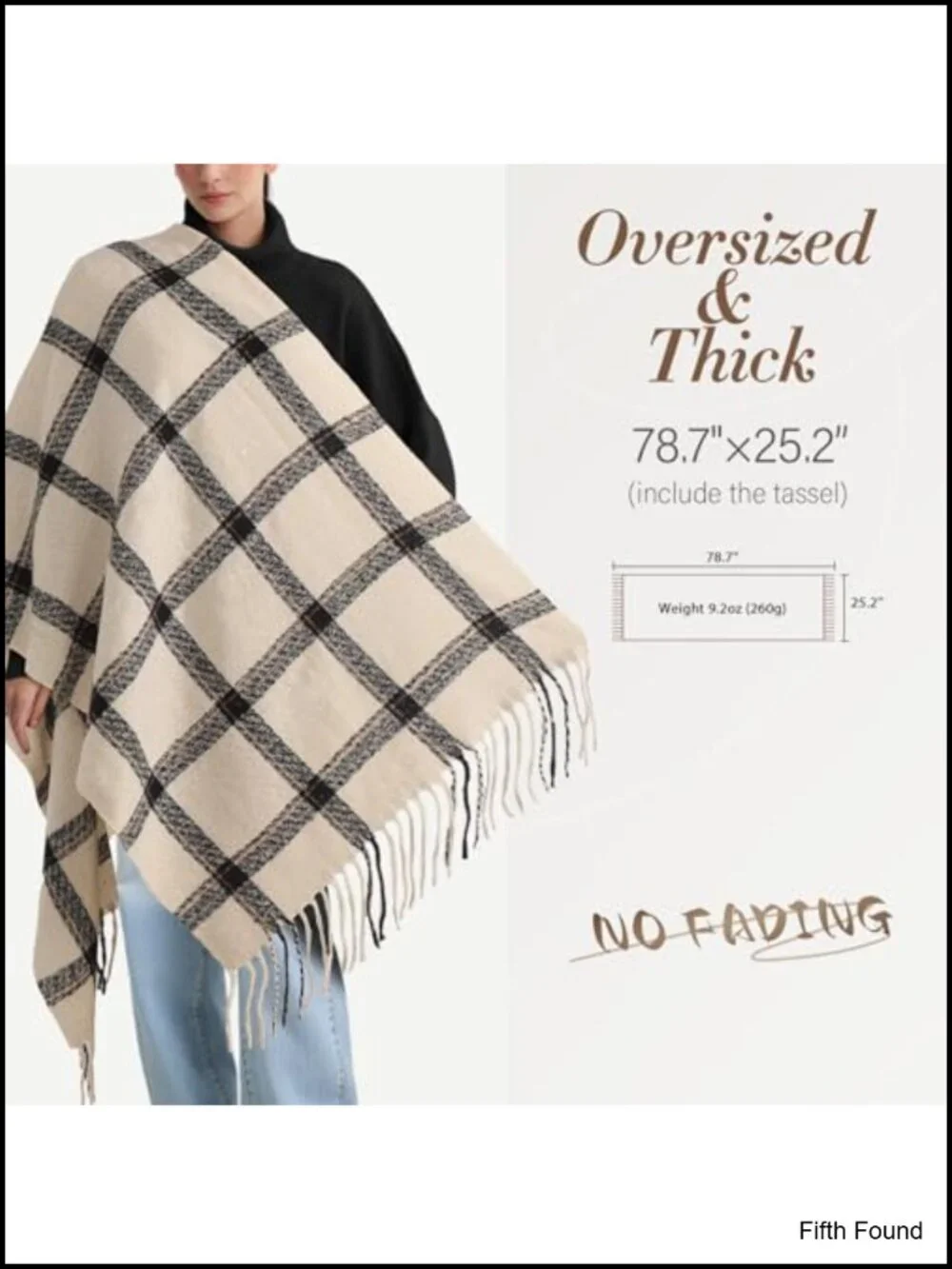Oversized Plaid Blanket Scarf Shawl Wrap with Tassels